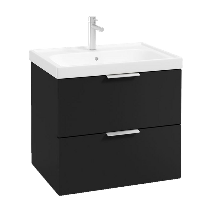 SONAS Stockholm 60cm wall hung two drawer vanity unit in Matt Black with brushed chrome handles