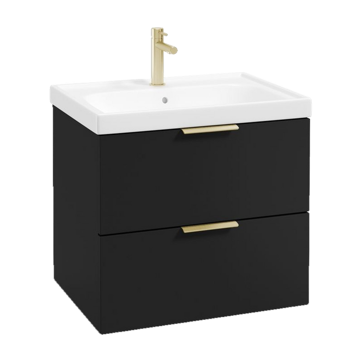 SONAS Stockholm 60cm wall hung two drawer vanity unit in Matt Black with brushed gold handles