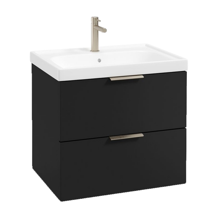 SONAS Stockholm 60cm wall hung two drawer vanity unit in Matt Black with brushed nickel handles