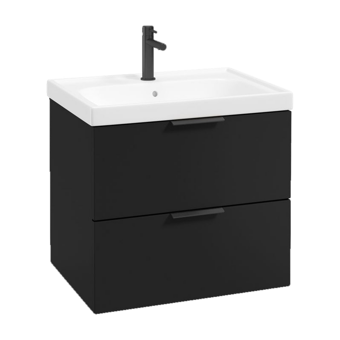 SONAS Stockholm 60cm wall hung two drawer vanity unit in Matt Black with matt black handles