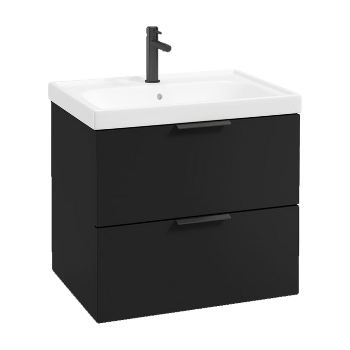 SONAS Stockholm 60cm wall hung two drawer vanity unit in Matt Black with matt black handles