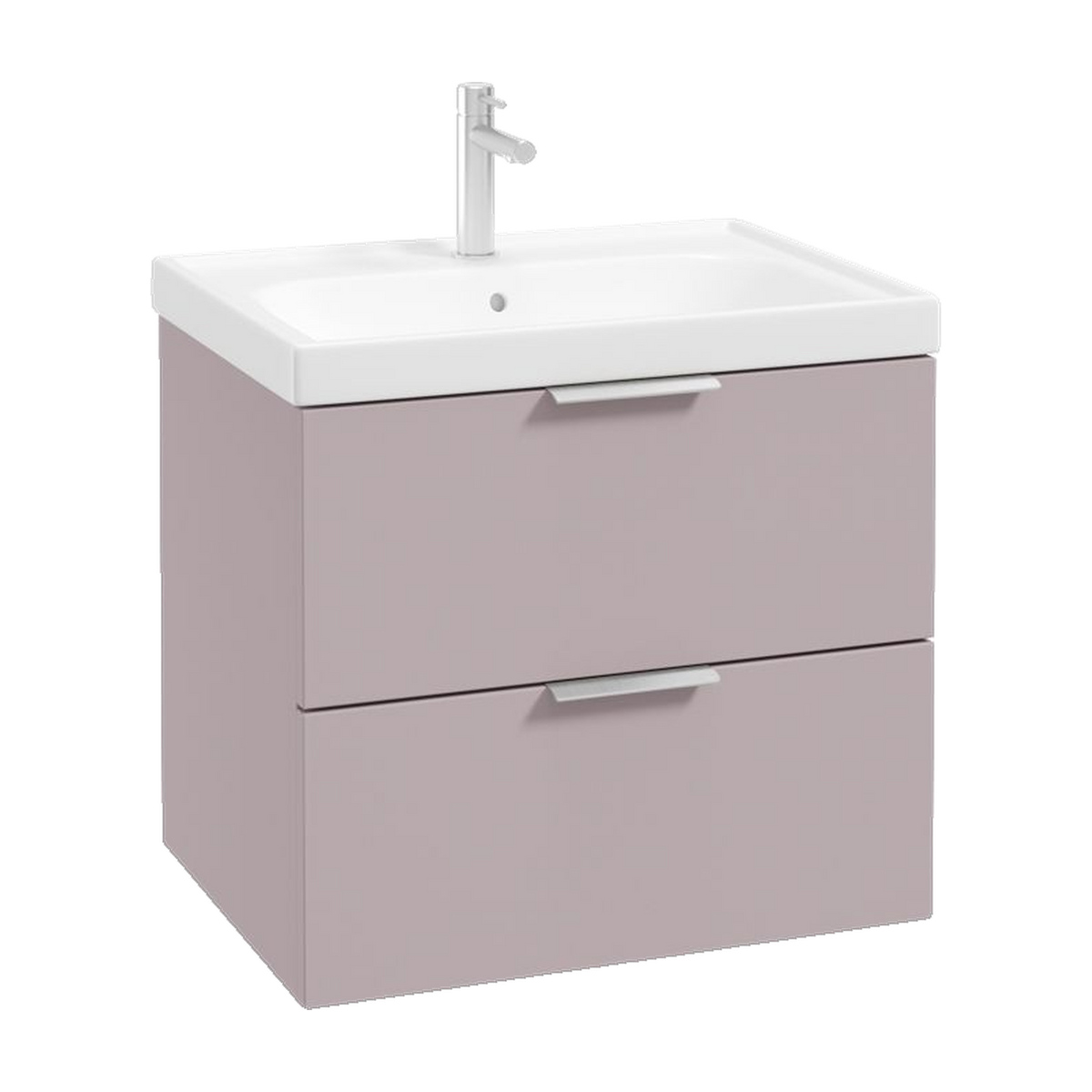 SONAS Stockholm 60cm wall hung two drawer vanity unit in Matt Cashmere Pink with brushed chrome handles