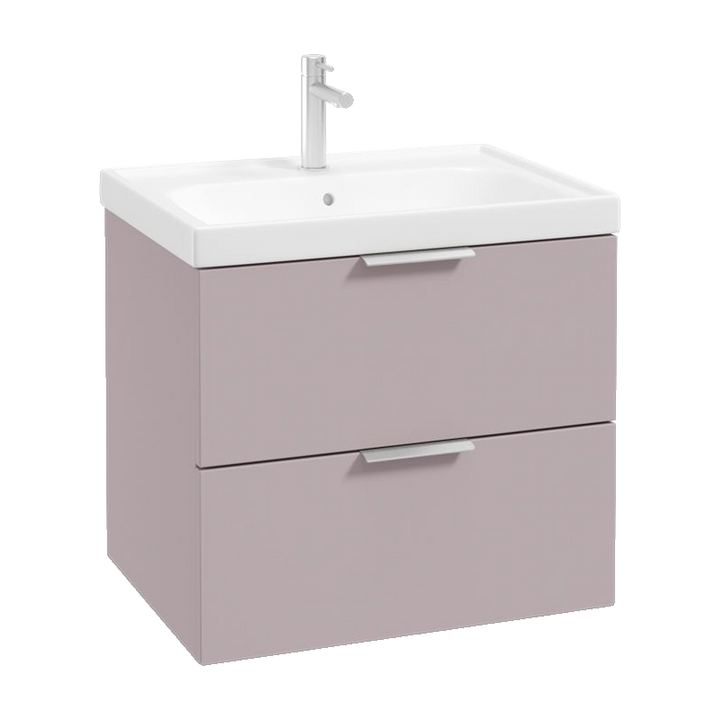 SONAS Stockholm 60cm wall hung two drawer vanity unit in Matt Cashmere Pink with brushed chrome handles