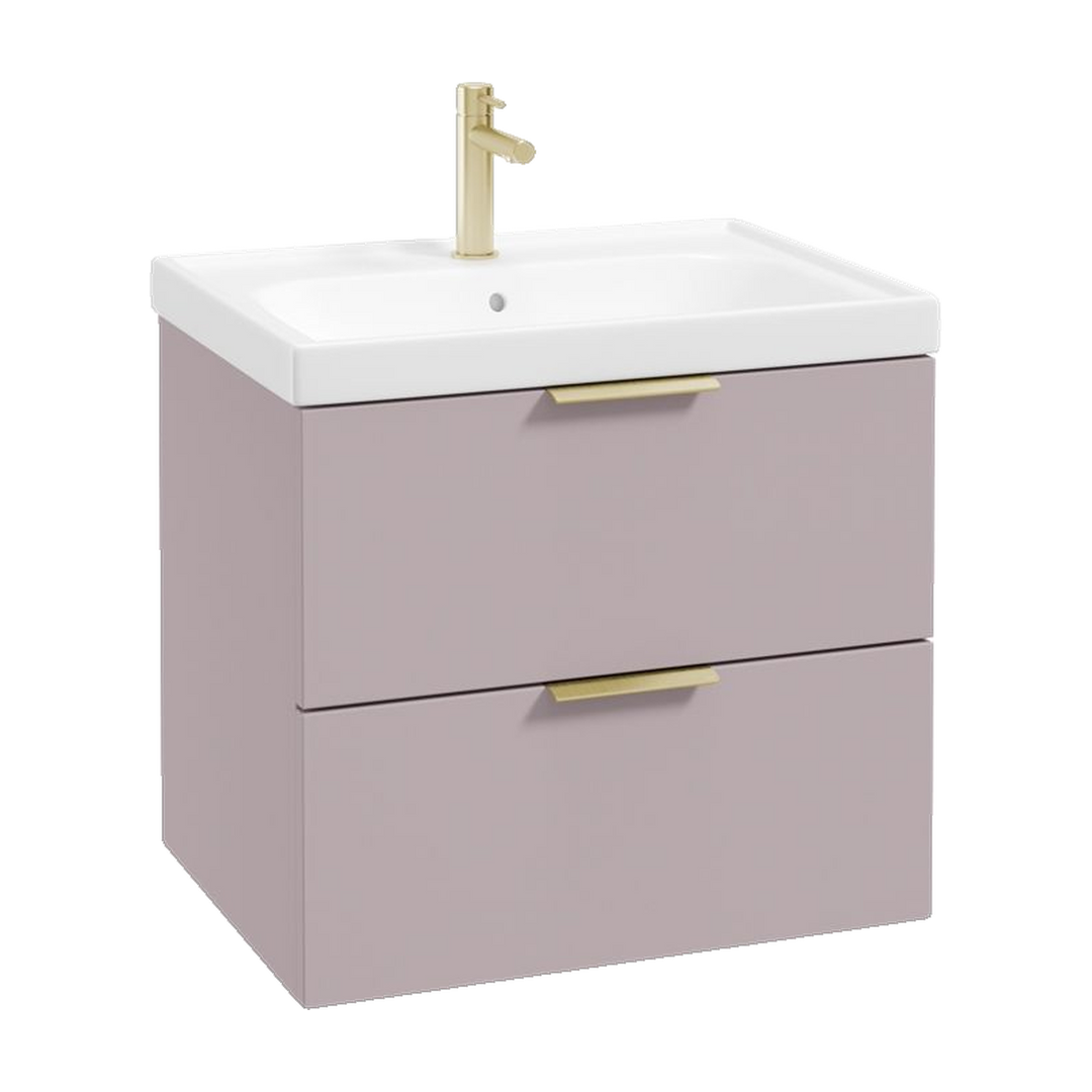 SONAS Stockholm 60cm wall hung two drawer vanity unit in Matt Cashmere Pink with brushed gold handles