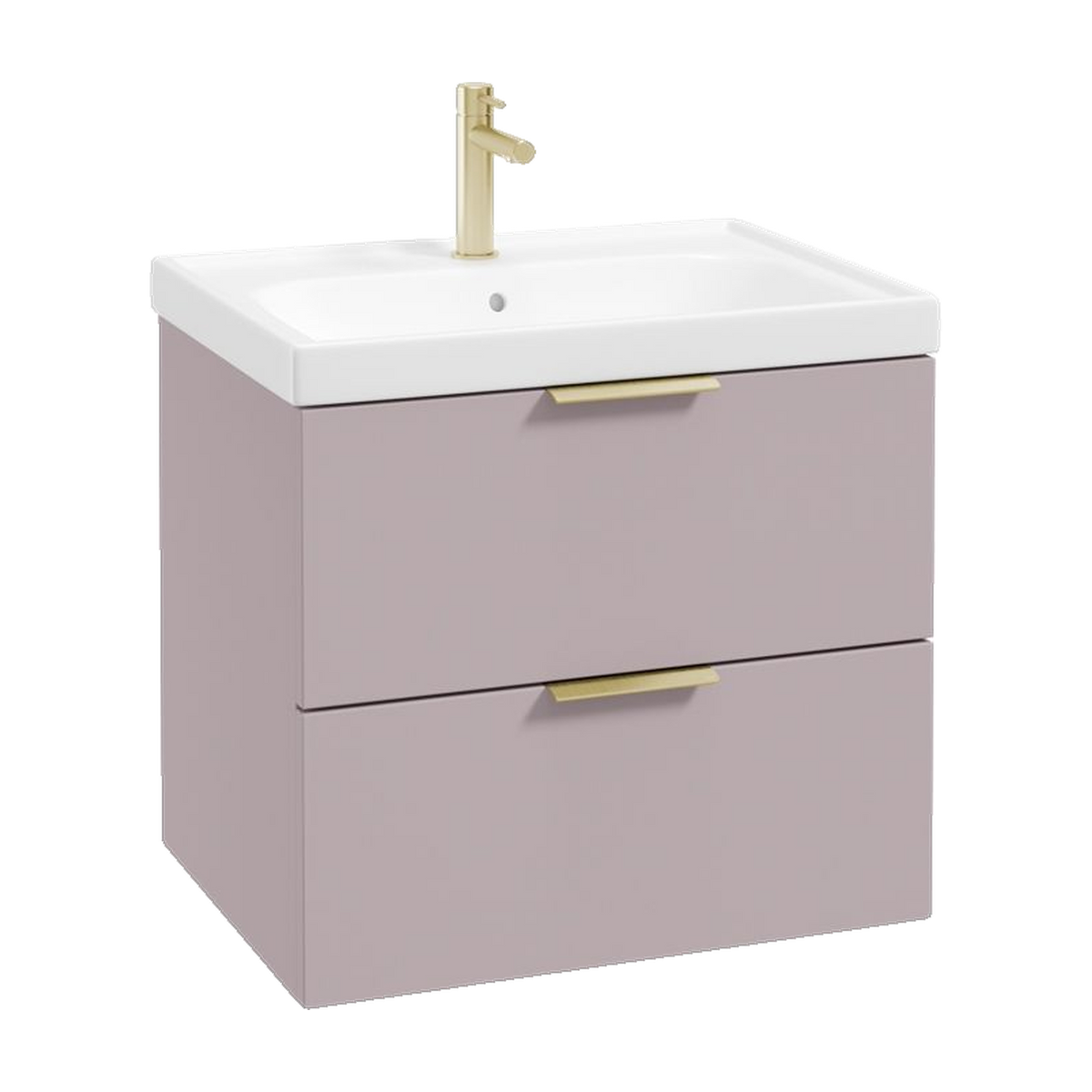 SONAS Stockholm 60cm wall hung two drawer vanity unit in Matt Cashmere Pink with brushed gold handles