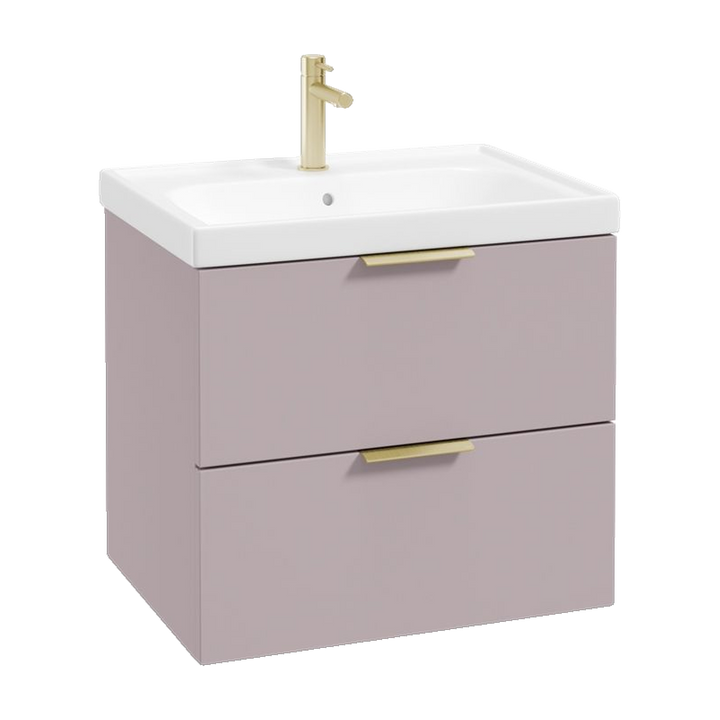 SONAS Stockholm 60cm wall hung two drawer vanity unit in Matt Cashmere Pink with brushed gold handles