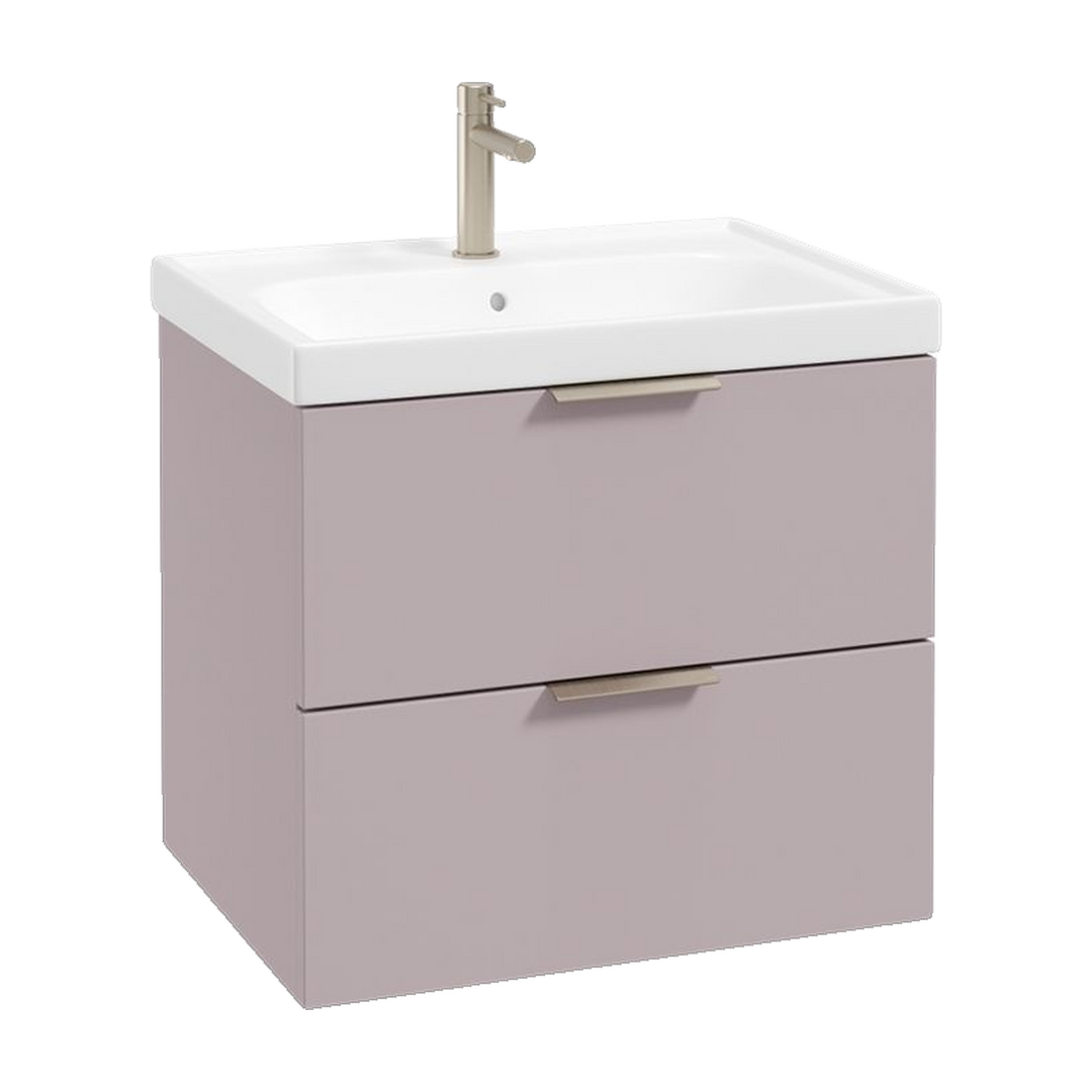 SONAS Stockholm 60cm wall hung two drawer vanity unit in Matt Cashmere Pink with brushed nickel handles
