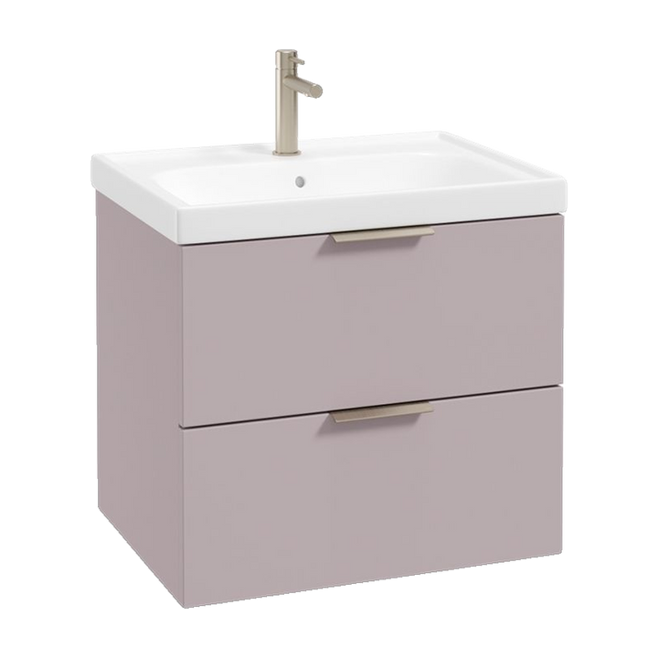 SONAS Stockholm 60cm wall hung two drawer vanity unit in Matt Cashmere Pink with brushed nickel handles