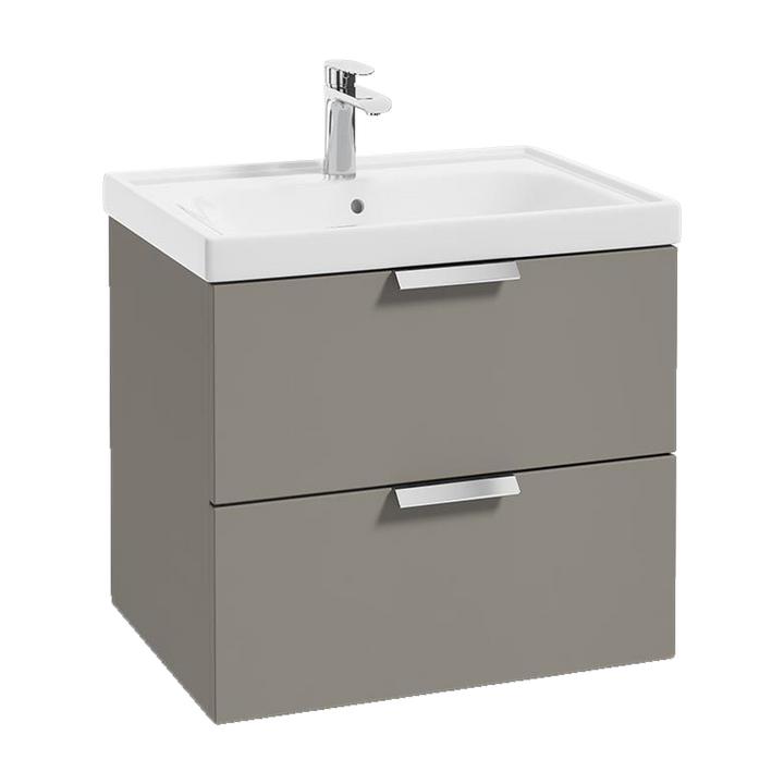 SONAS Stockholm 60cm wall hung two drawer vanity unit in Matt Khaki with brushed chrome handles
