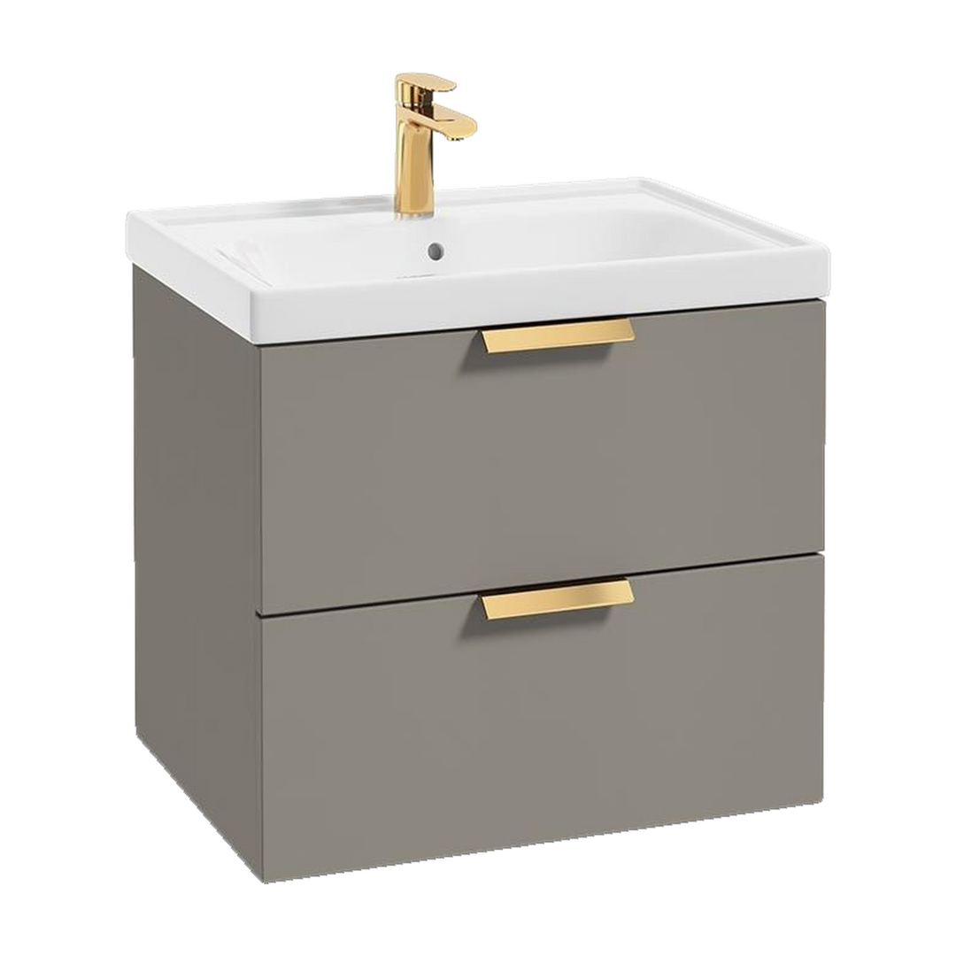 SONAS Stockholm 60cm wall hung two drawer vanity unit in Matt Khaki with brushed gold handles