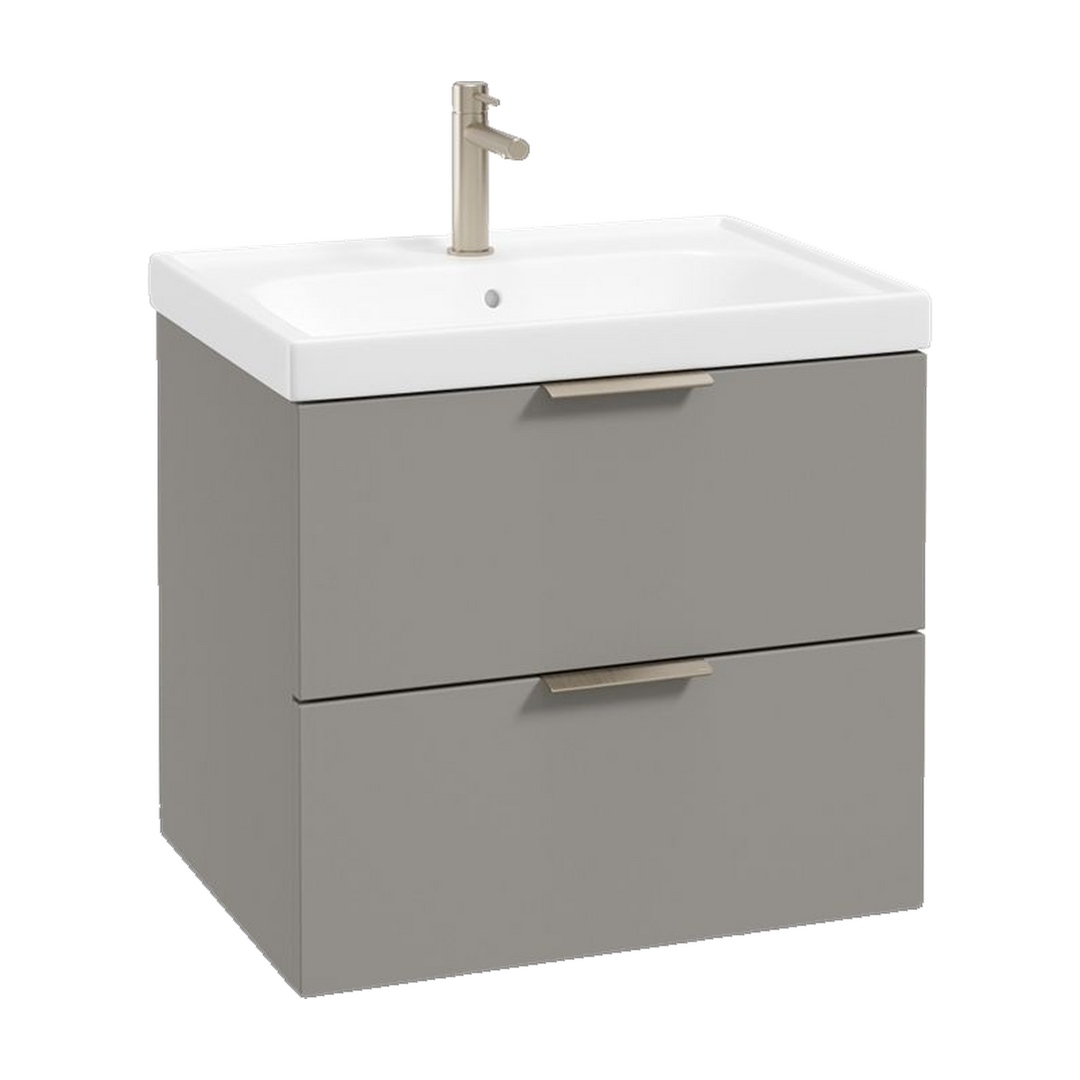 SONAS Stockholm 60cm wall hung two drawer vanity unit in Matt Khaki with brushed nickel handles