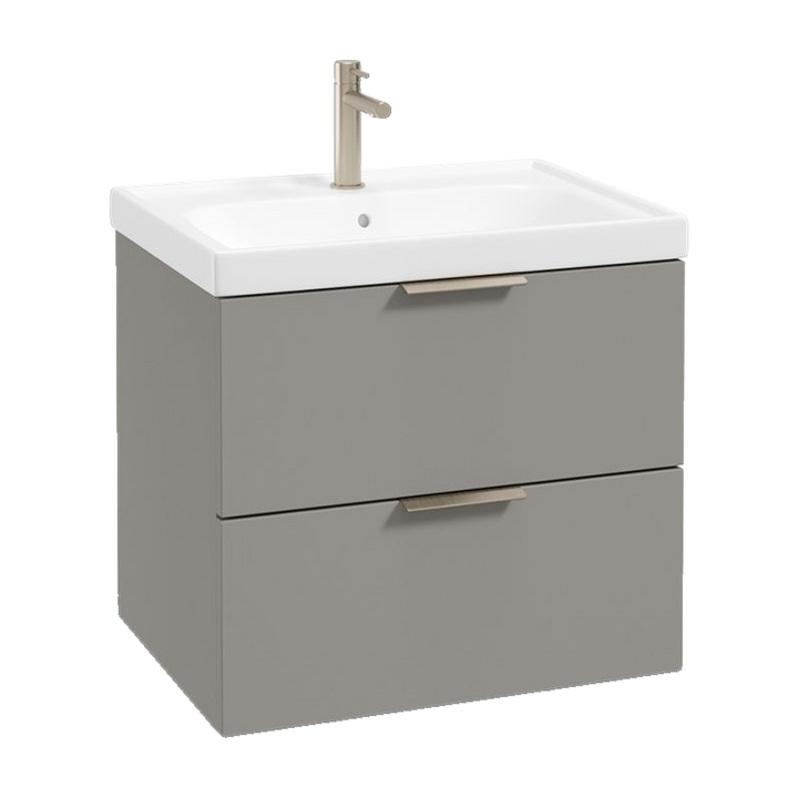 SONAS Stockholm 60cm wall hung two drawer vanity unit in Matt Khaki with brushed nickel handles