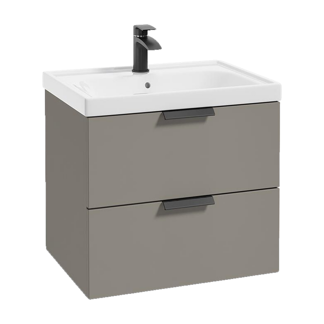 SONAS Stockholm 60cm wall hung two drawer vanity unit in Matt Khaki with matt black handles