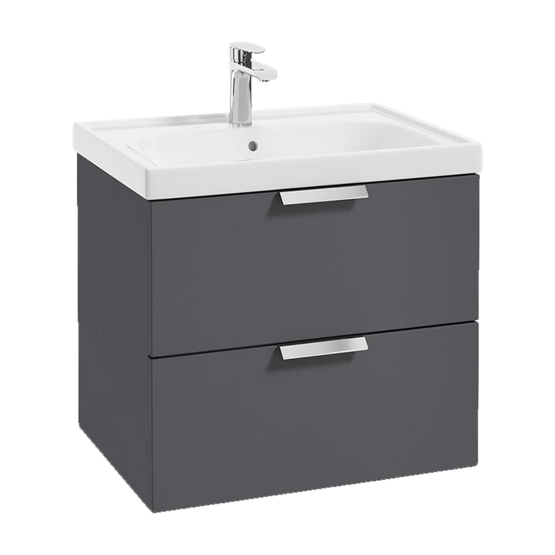 SONAS Stockholm 60cm wall hung two drawer vanity unit in Matt Midnight Grey with brushed chrome handles