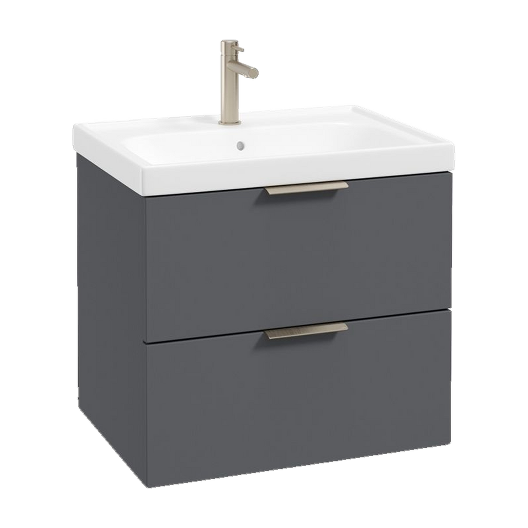 SONAS Stockholm 60cm wall hung two drawer vanity unit in Matt Midnight Grey with brushed nickel handles