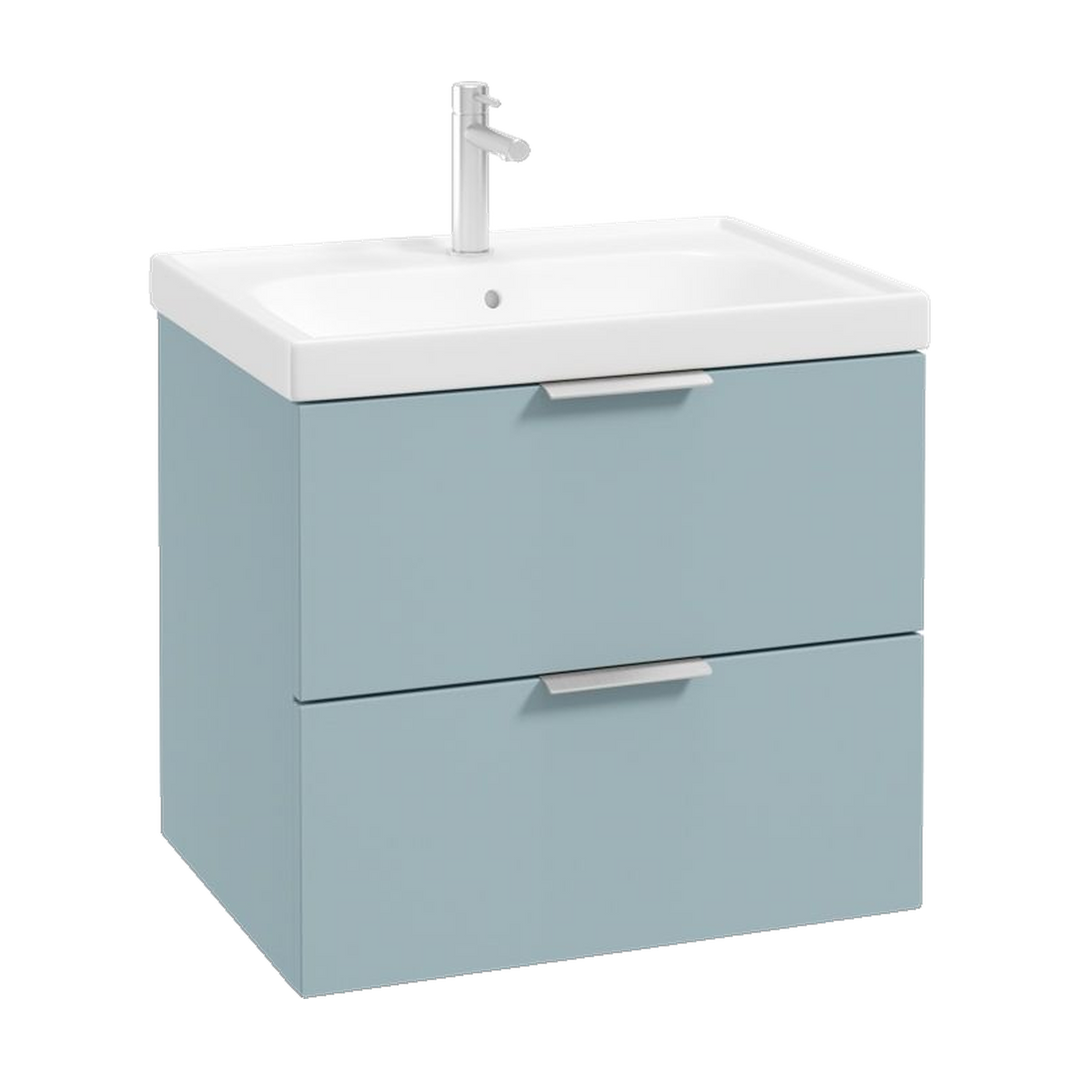 SONAS Stockholm 60cm wall hung two drawer vanity unit in Matt Morning Sky Blue with brushed chrome handles