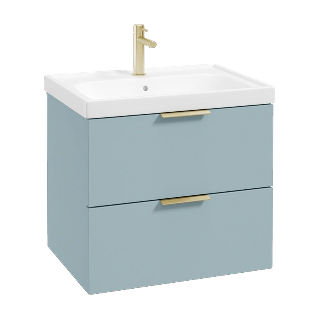 SONAS Stockholm 60cm wall hung two drawer vanity unit in Matt Morning Sky Blue with brushed gold handles