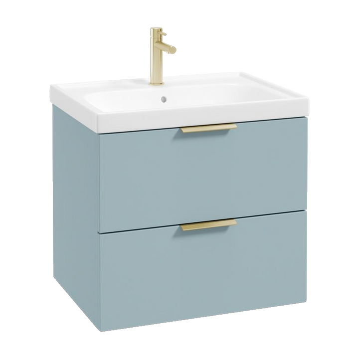 SONAS Stockholm 60cm wall hung two drawer vanity unit in Matt Morning Sky Blue with brushed gold handles