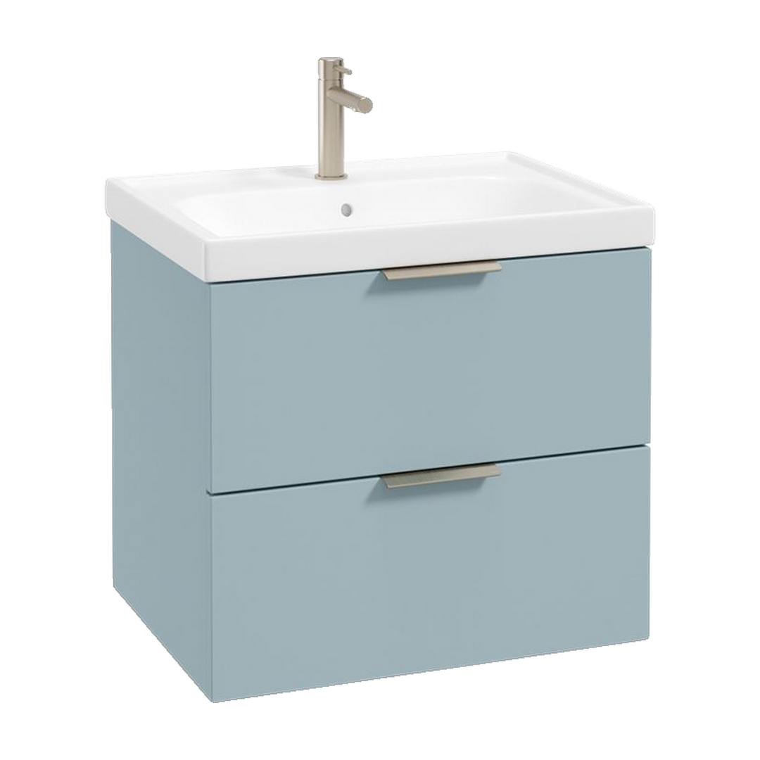 SONAS Stockholm 60cm wall hung two drawer vanity unit in Matt Morning Sky Blue with brushed nickel handles