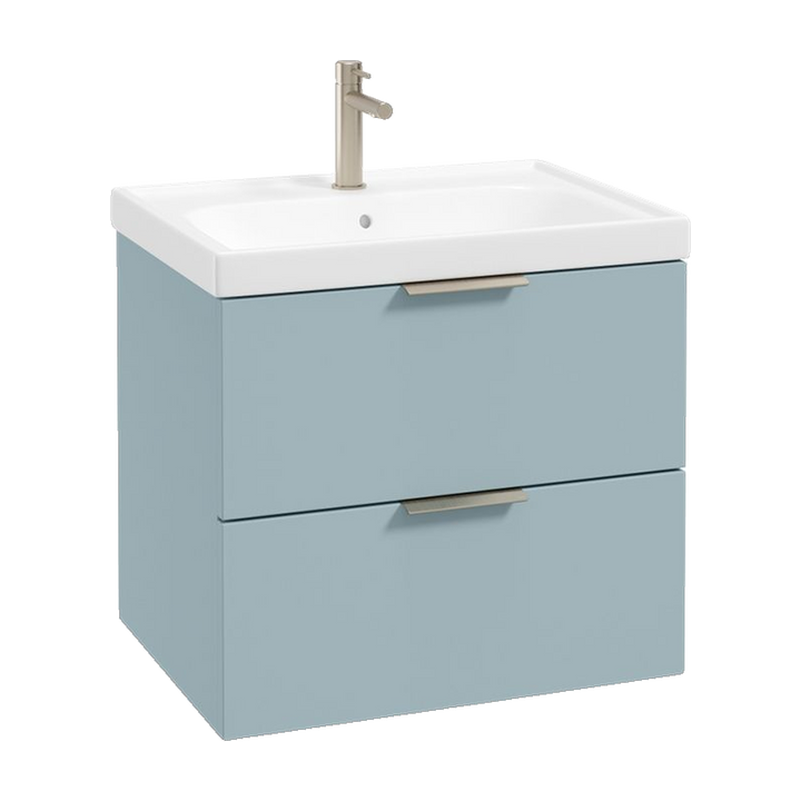 SONAS Stockholm 60cm wall hung two drawer vanity unit in Matt Morning Sky Blue with brushed nickel handles