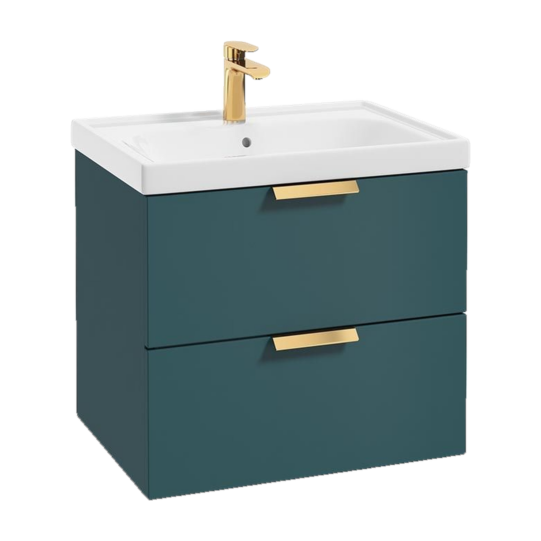 SONAS Stockholm 60cm wall hung two drawer vanity unit in Matt Ocean Blue with brushed gold handles