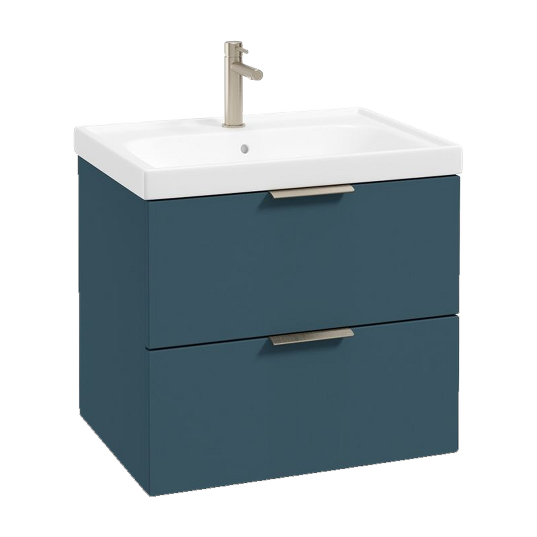 SONAS Stockholm 60cm wall hung two drawer vanity unit in Matt Ocean Blue with brushed nickel handles