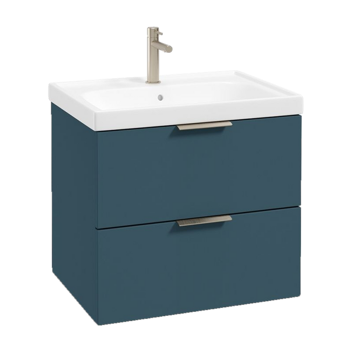 SONAS Stockholm 60cm wall hung two drawer vanity unit in Matt Ocean Blue with brushed nickel handles