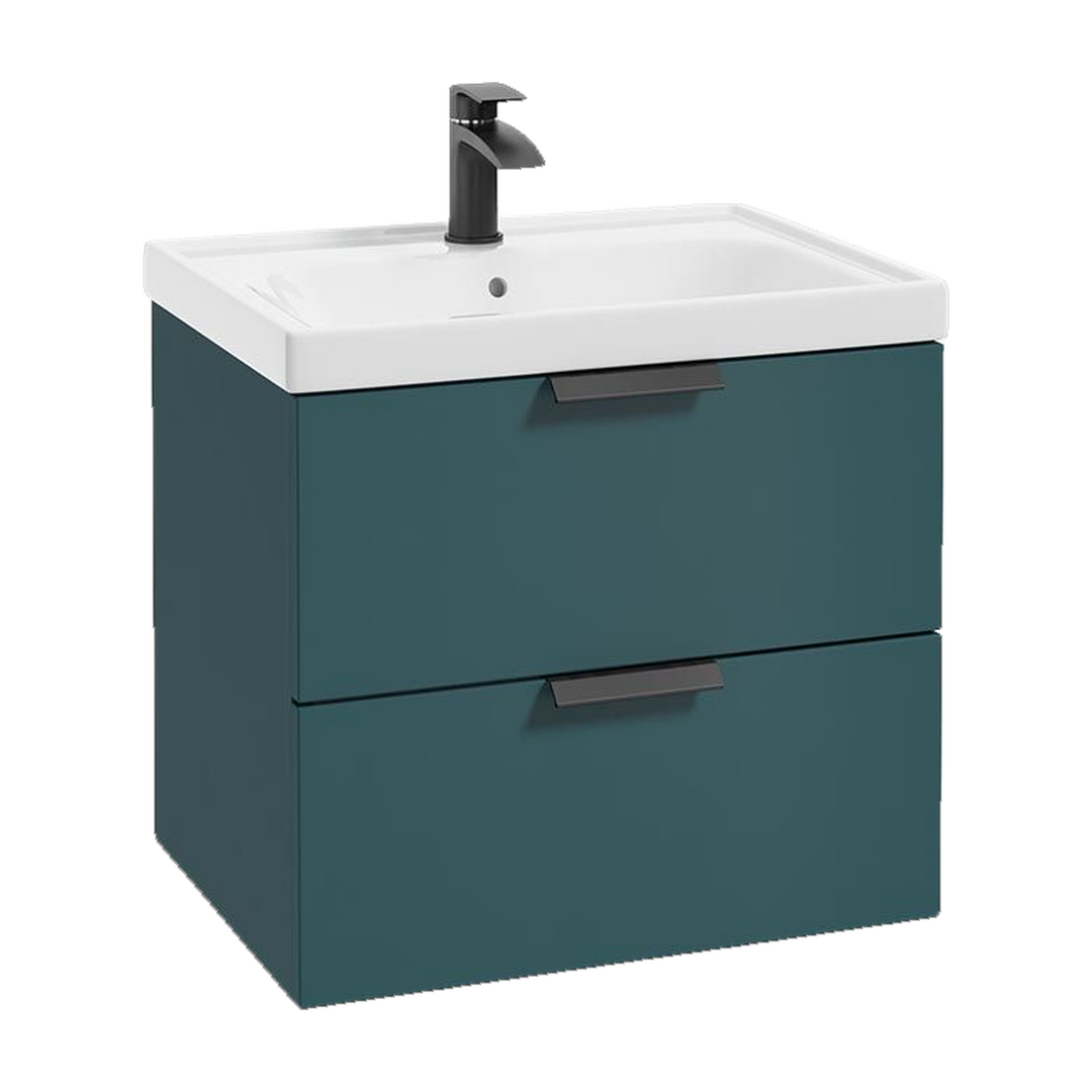 SONAS Stockholm 60cm wall hung two drawer vanity unit in Matt Ocean Blue with matt black handles