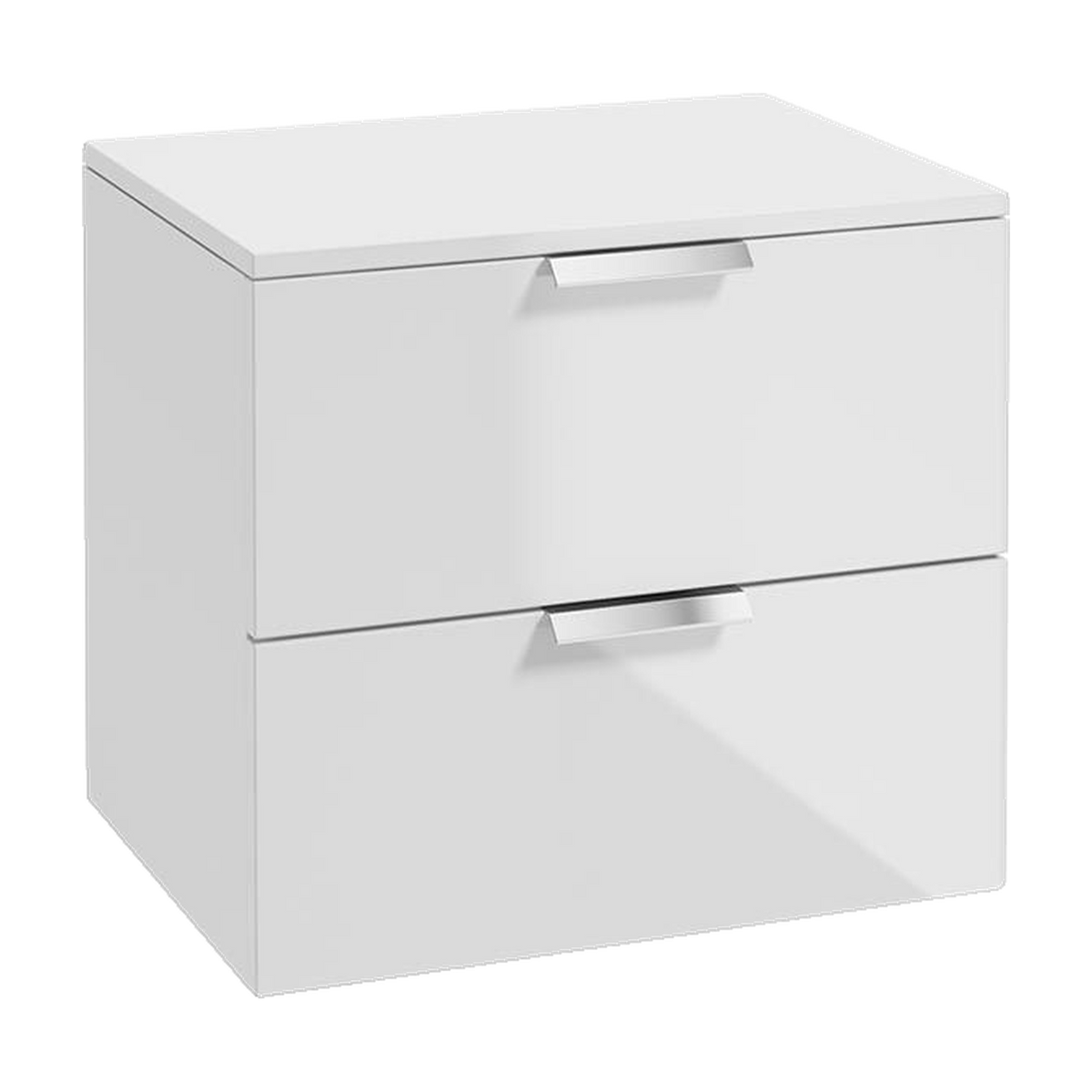 SONAS Stockholm 60cm wall hung two drawer vanity unit in Gloss White with brushed chrome handles