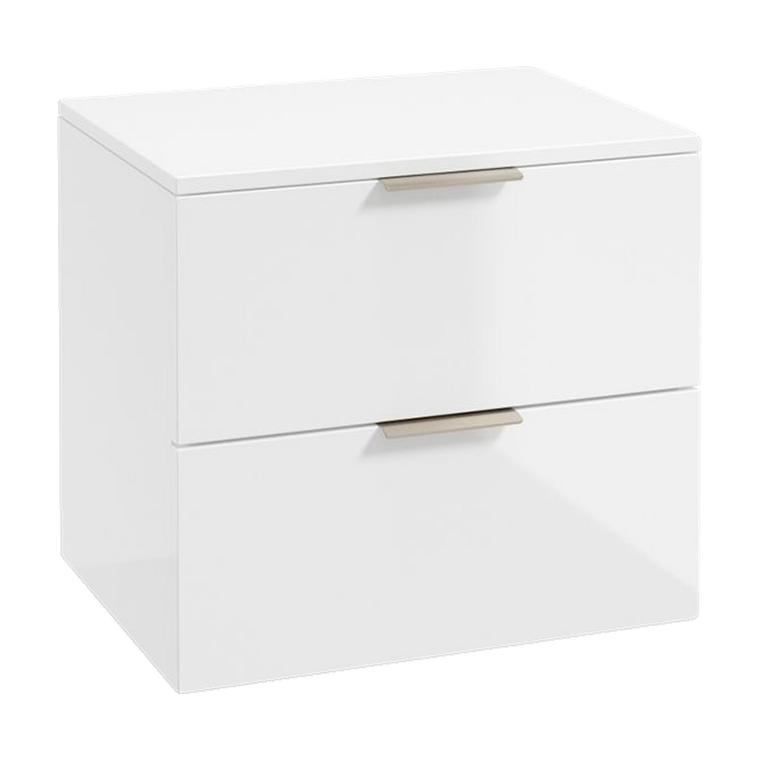 SONAS Stockholm 60cm wall hung two drawer vanity unit in Gloss White with brushed nickel handles