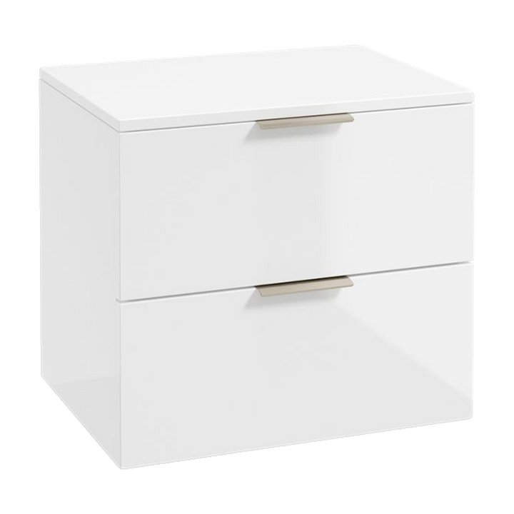 SONAS Stockholm 60cm wall hung two drawer vanity unit in Gloss White with brushed nickel handles