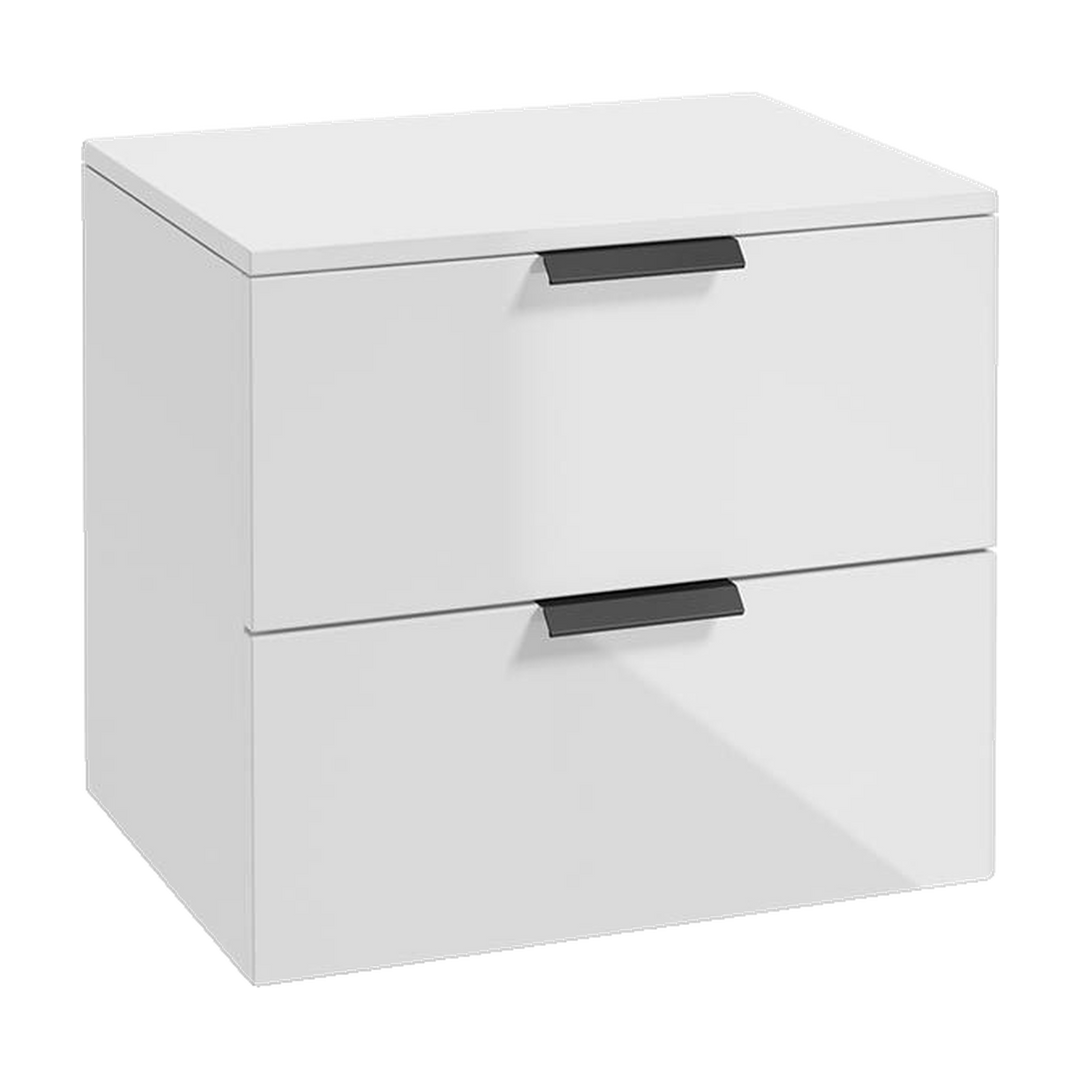 SONAS Stockholm 60cm wall hung two drawer vanity unit in Gloss White with matt black handles
