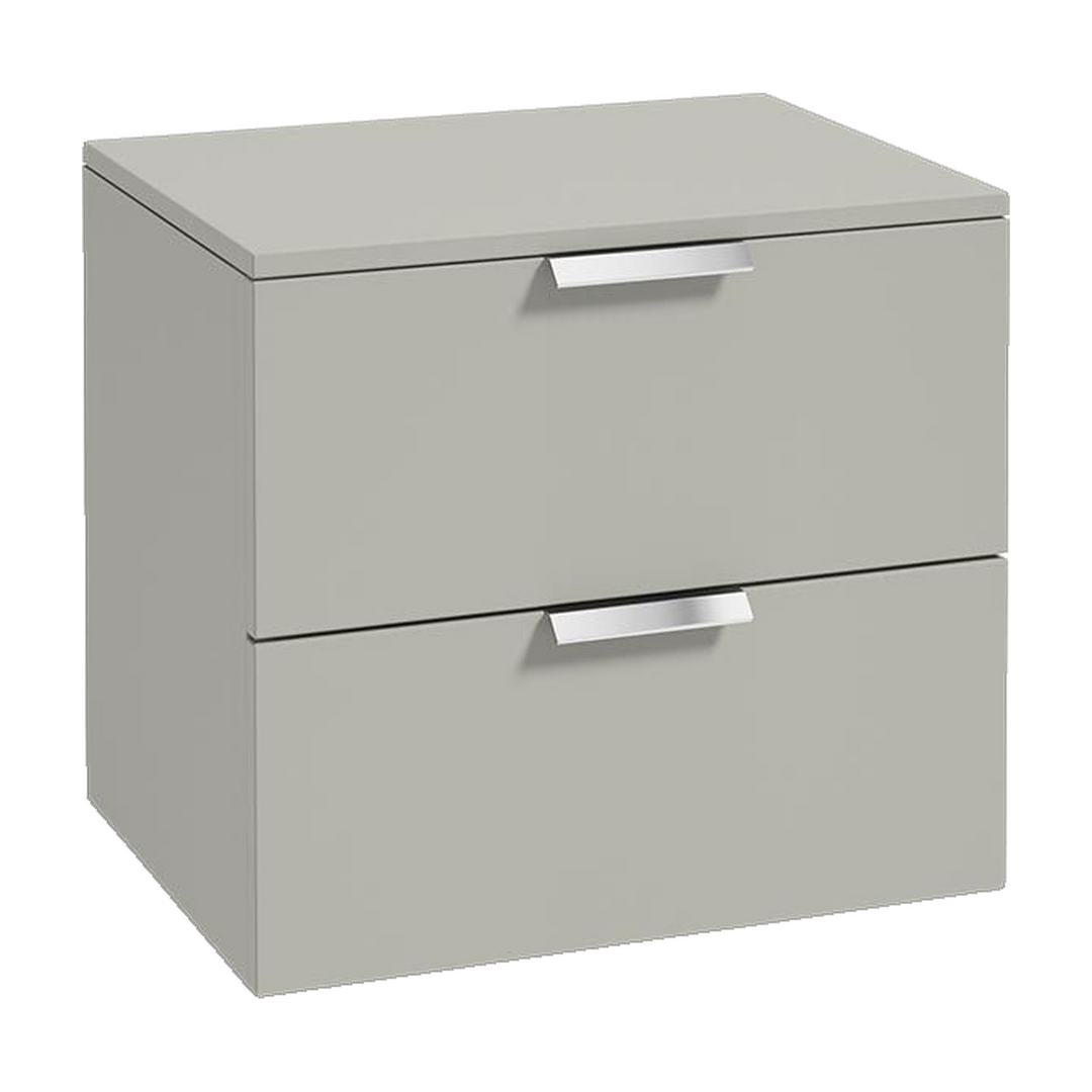SONAS Stockholm 60cm wall hung two drawer vanity unit in Matt Arctic Grey with brushed chrome handles