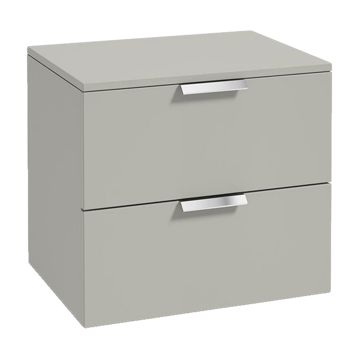 SONAS Stockholm 60cm wall hung two drawer vanity unit in Matt Arctic Grey with brushed chrome handles