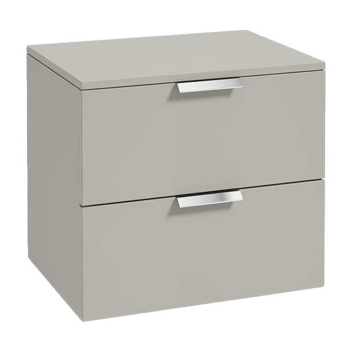 SONAS Stockholm 60cm wall hung two drawer vanity unit in Matt Arctic Grey with brushed chrome handles