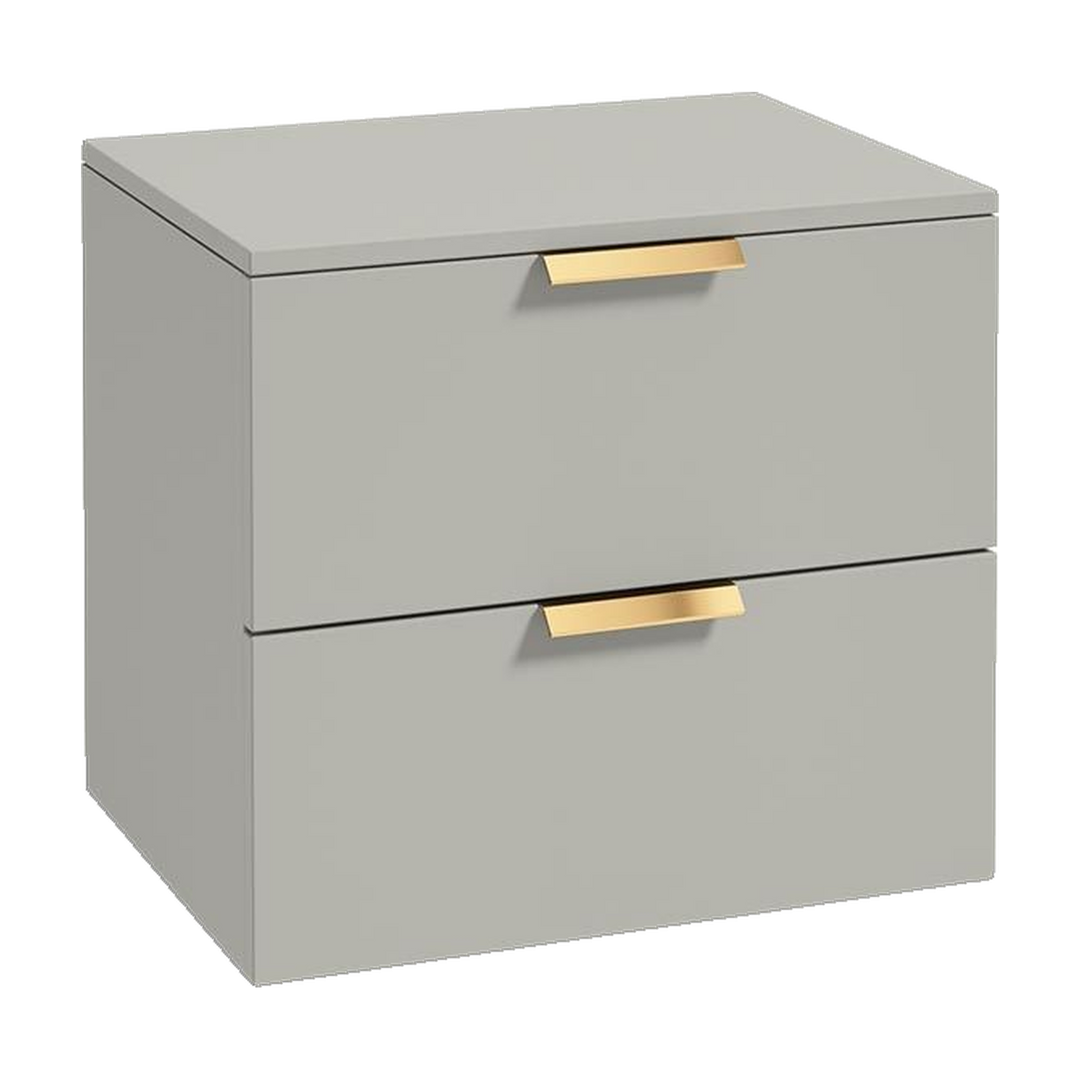 SONAS Stockholm 60cm wall hung two drawer vanity unit in Matt Arctic Grey with brushed gold handles