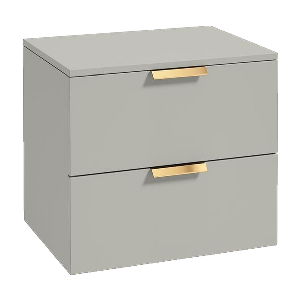SONAS Stockholm 60cm wall hung two drawer vanity unit in Matt Arctic Grey with brushed gold handles