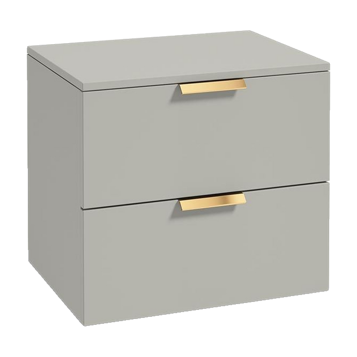 SONAS Stockholm 60cm wall hung two drawer vanity unit in Matt Arctic Grey with brushed gold handles