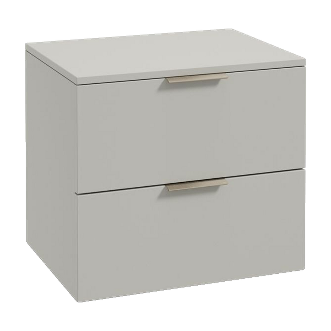 SONAS Stockholm 60cm wall hung two drawer vanity unit in Matt Arctic Grey with brushed nickel handles