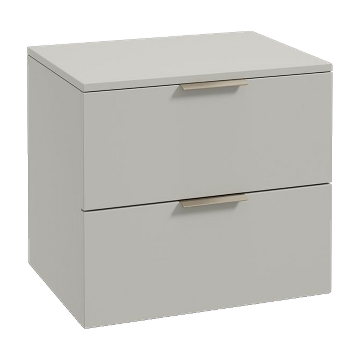 SONAS Stockholm 60cm wall hung two drawer vanity unit in Matt Arctic Grey with brushed nickel handles