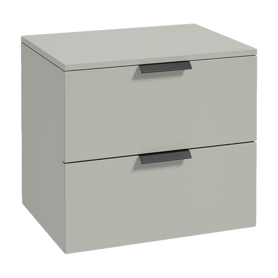 SONAS Stockholm 60cm wall hung two drawer vanity unit in Matt Arctic Grey with matt black handles