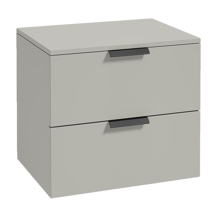 SONAS Stockholm 60cm wall hung two drawer vanity unit in Matt Arctic Grey with matt black handles
