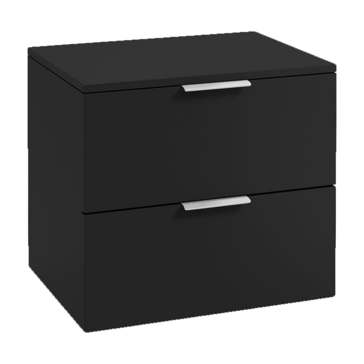 SONAS Stockholm 60cm wall hung two drawer vanity unit in Matt Black with brushed chrome handles