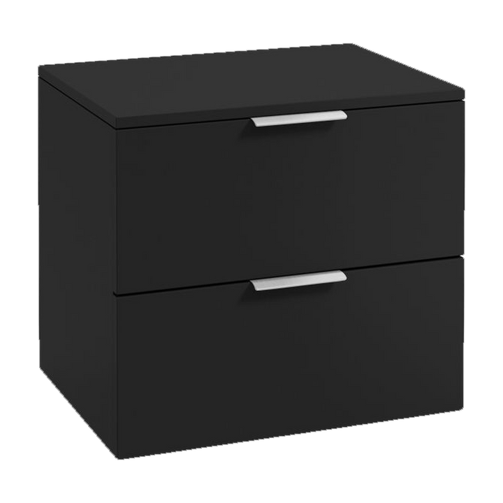 SONAS Stockholm 60cm wall hung two drawer vanity unit in Matt Black with brushed chrome handles