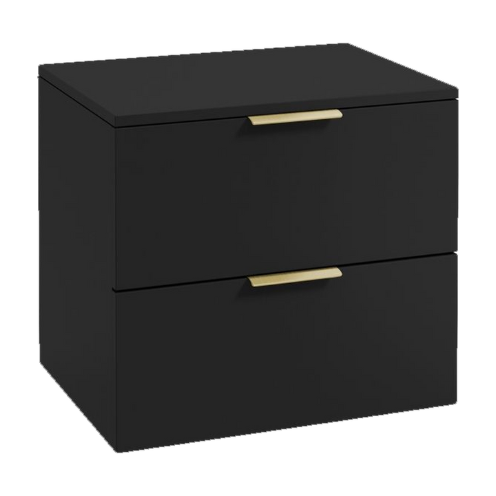 SONAS Stockholm 60cm wall hung two drawer vanity unit in Matt Black with brushed gold handles