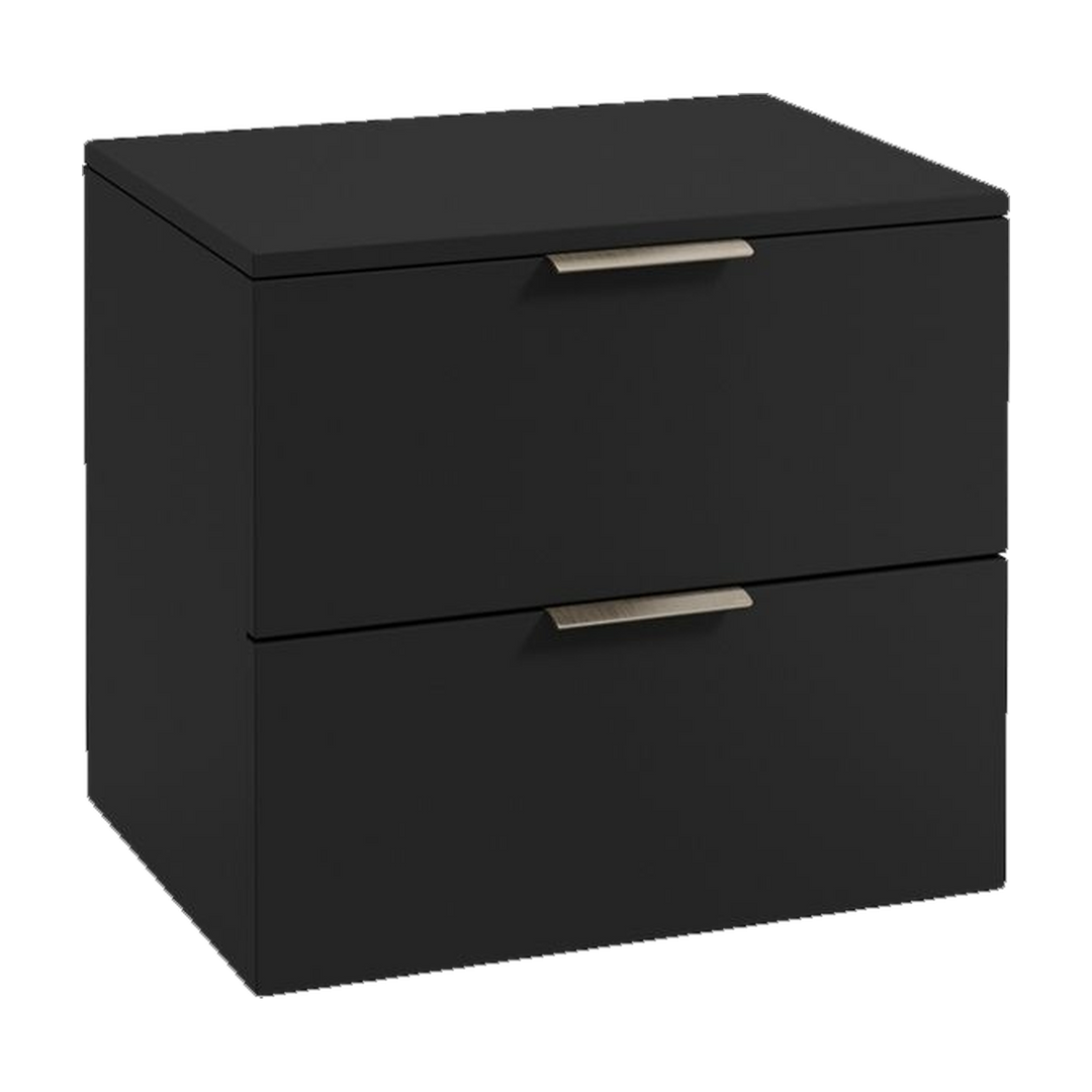 SONAS Stockholm 60cm wall hung two drawer vanity unit in Matt Black with brushed nickel handles