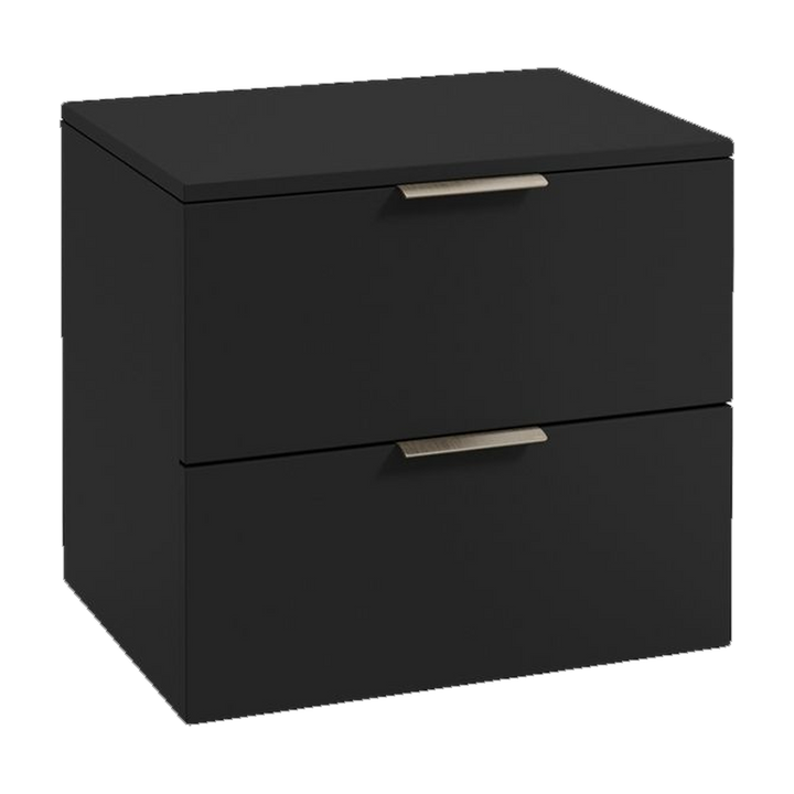 SONAS Stockholm 60cm wall hung two drawer vanity unit in Matt Black with brushed nickel handles