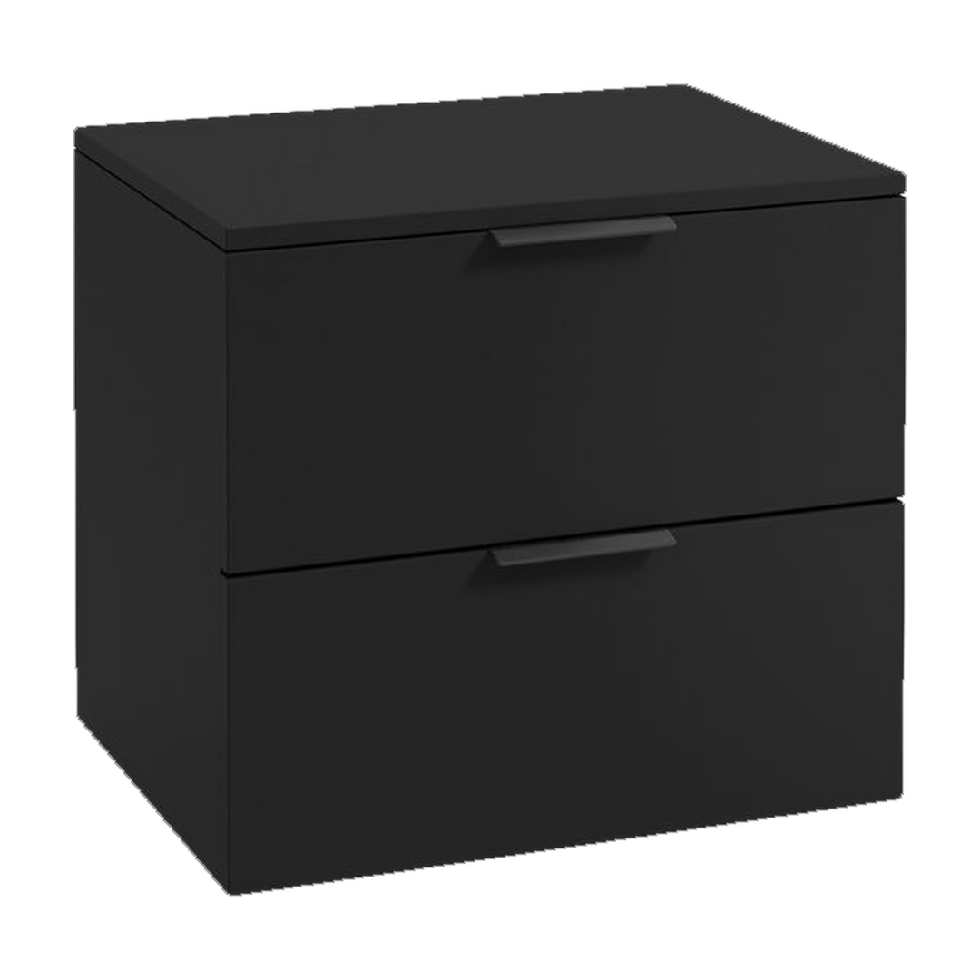 SONAS Stockholm 60cm wall hung two drawer vanity unit in Matt Black with matt black handles