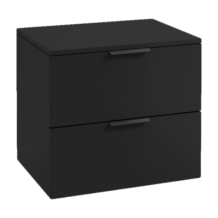 SONAS Stockholm 60cm wall hung two drawer vanity unit in Matt Black with matt black handles