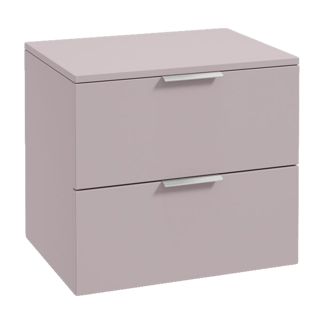 SONAS Stockholm 60cm wall hung two drawer vanity unit in Matt Cashmere Pink with brushed chrome handles